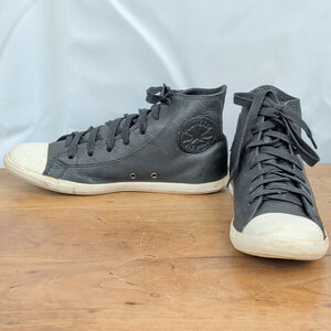 Black Leather Uppers Converse All-Star Hi Tops Woman's 8